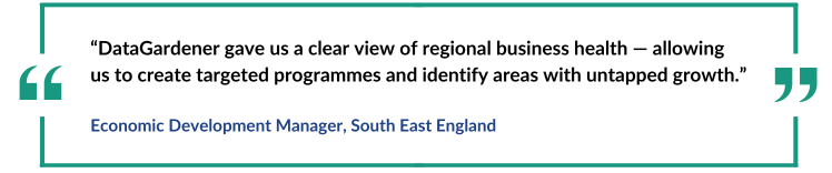 Quote from an Economic Development Manager in South East England highlighting how access to regional business insights enabled targeted program development and growth identification.
