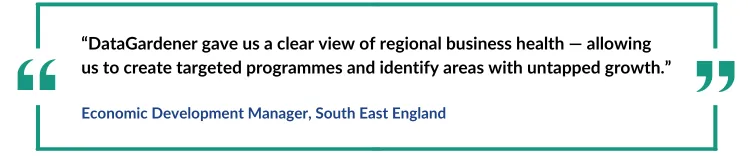 Quote from an Economic Development Manager in South East England highlighting how access to regional business insights enabled targeted program development and growth identification.