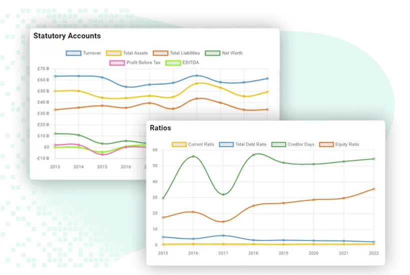 Business analytics dashboard showing financial trends ratios and valuable insights