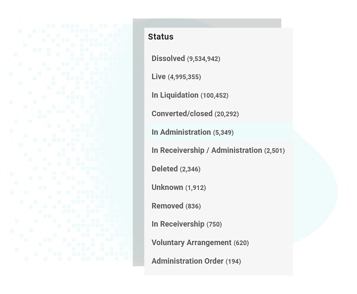 Monitor and track UK company statuses including dissolved, live, liquidation and administration data in real time