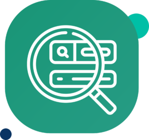 DataGardener insightful spending analysis icon showing magnifying glass over data records for B2B procurement intelligence